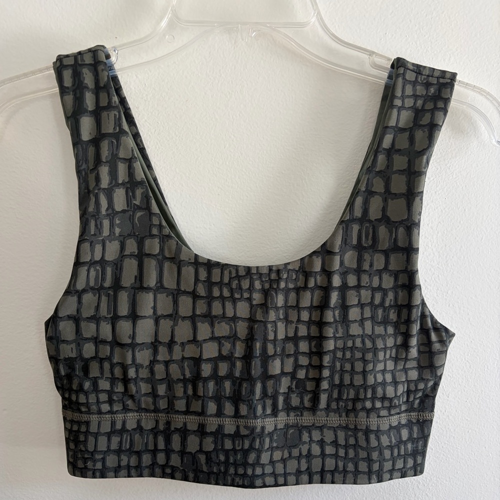 Fabletics Crocodile Print & Green Reversible Sports Bra